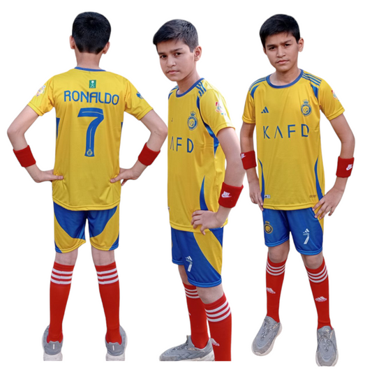 YELLOW 2025 - Kids Al Nassr Ronaldo Football Kit ⚽ Summer Jersey